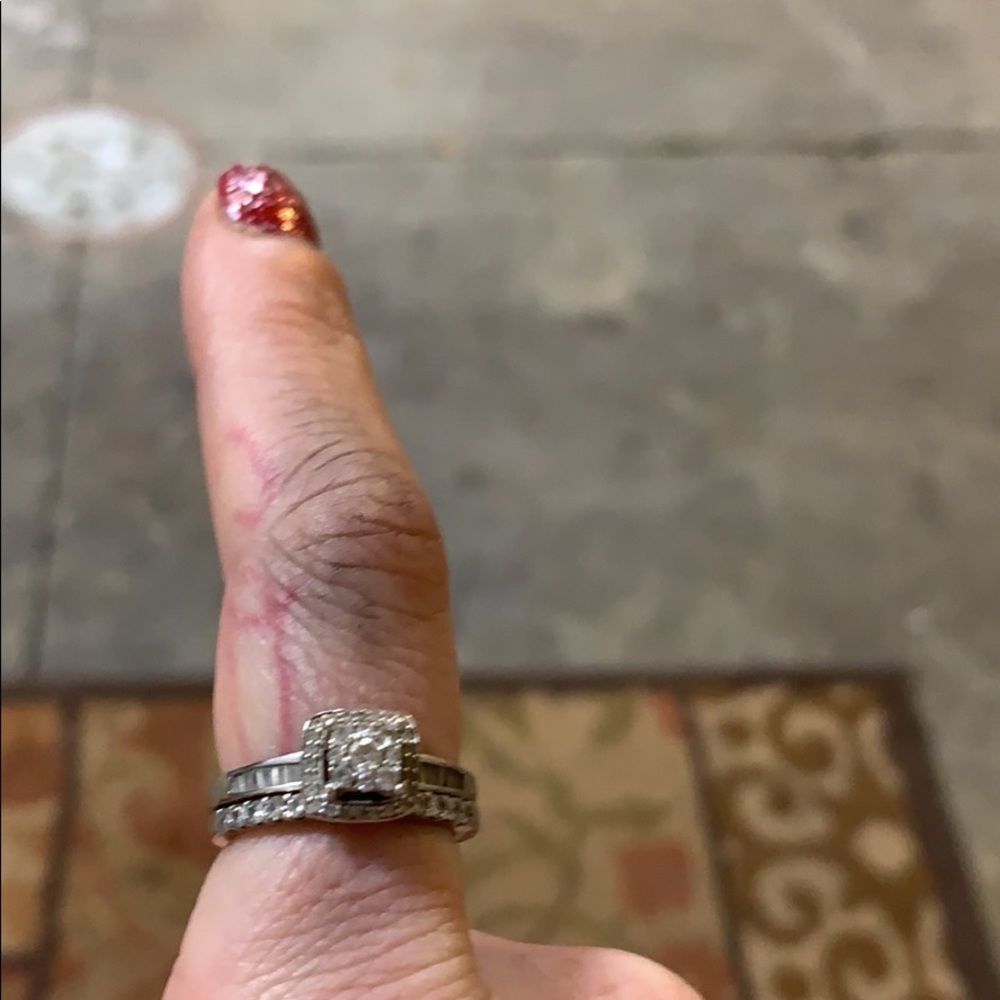 Wedding band and engagement ring